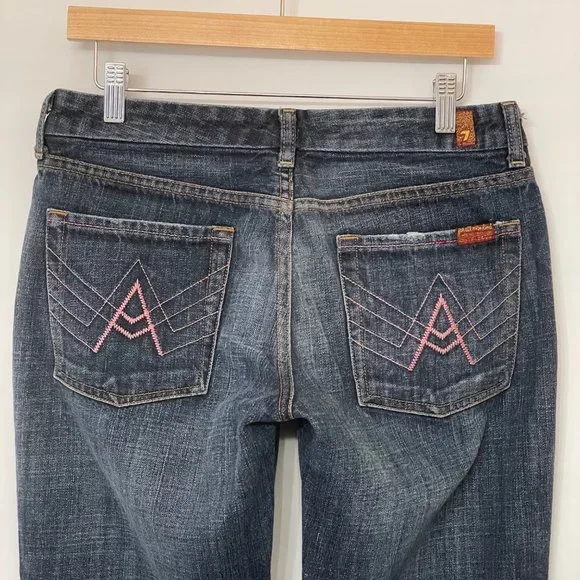 7 For All Mankind Womens 30 A Pocket Bootcut Flare Denim Jeans Low Rise USA Made - Picture 4 of 16